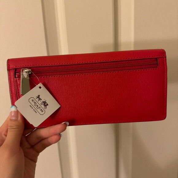 Red Coach Saffiano Leather Soft Wallet - Picture 2 of 3